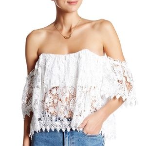 Tularosa Amelia Crochet Lace Off Shoulder Flowy Top Blouse Revolve XS 0 2